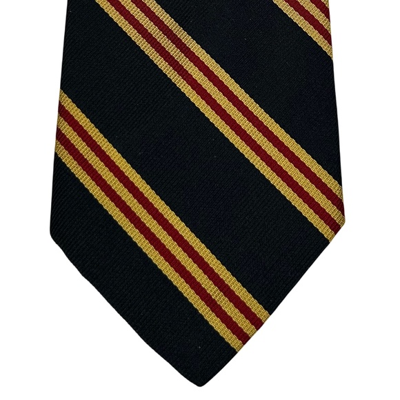 Chipp Men's Narrow Black Red Gold Striped Silk Repp Tie Necktie - Picture 4 of 7